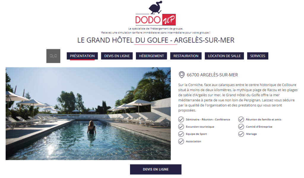 reservation groupe hotel